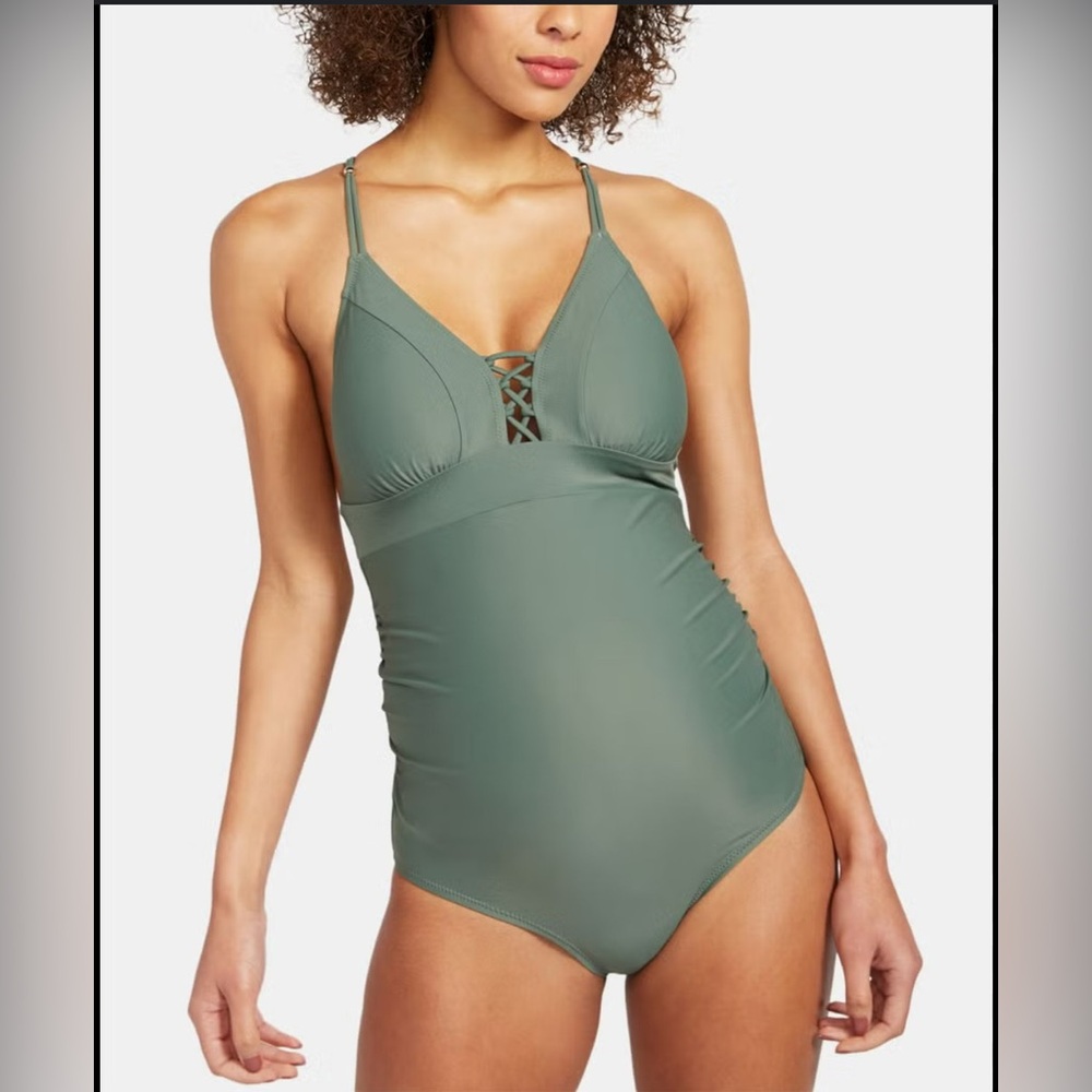 A Pea In The Pod One Piece Maternity Swimsuit Womens M Green Bathing Suit